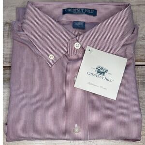 Chestnut Hill Mens XL Burgundy White Pinstripe Long Sleeve Button Down Shirt NWT